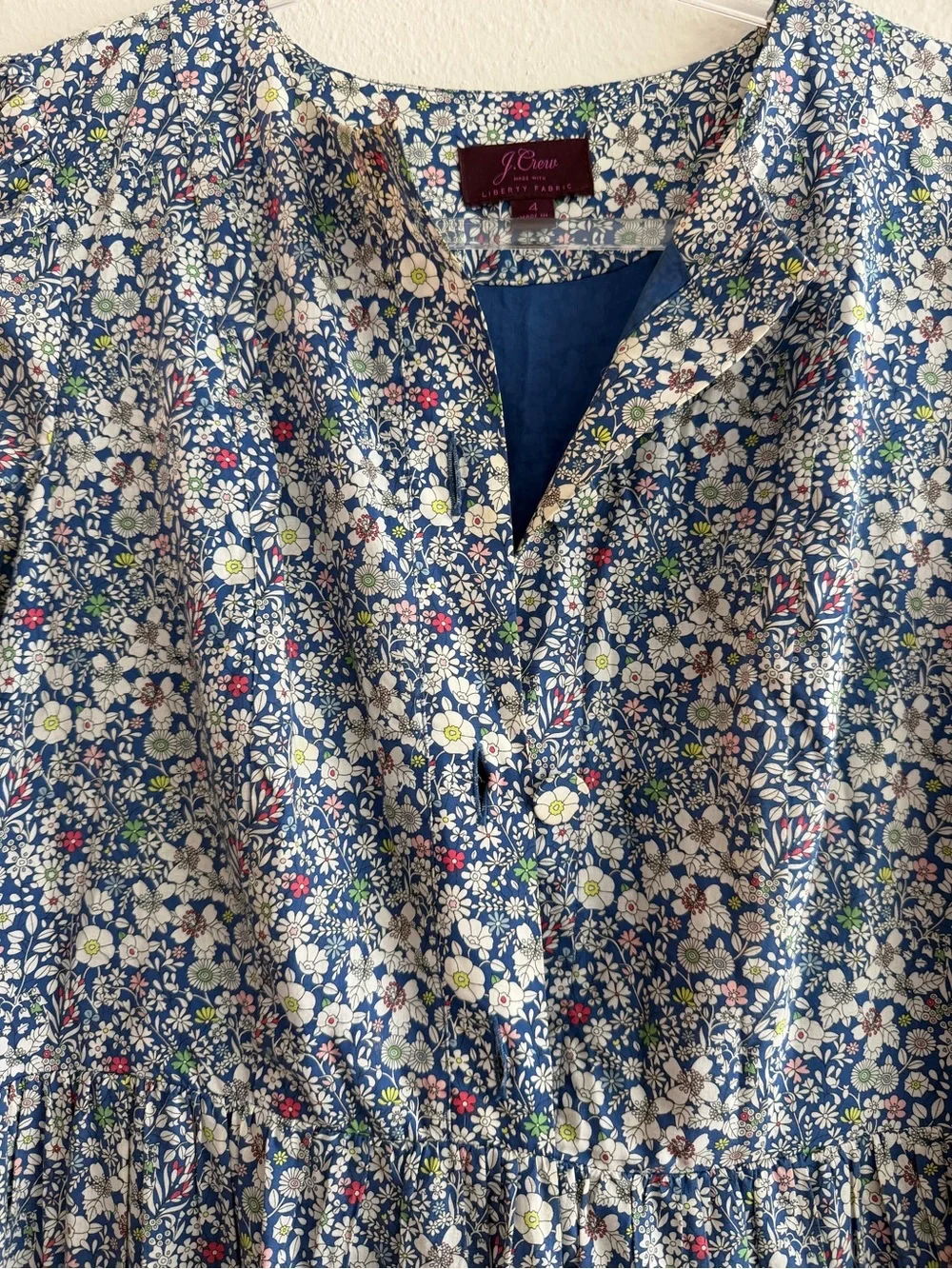 J. Crew Blue Floral Tiered Maxi Dress